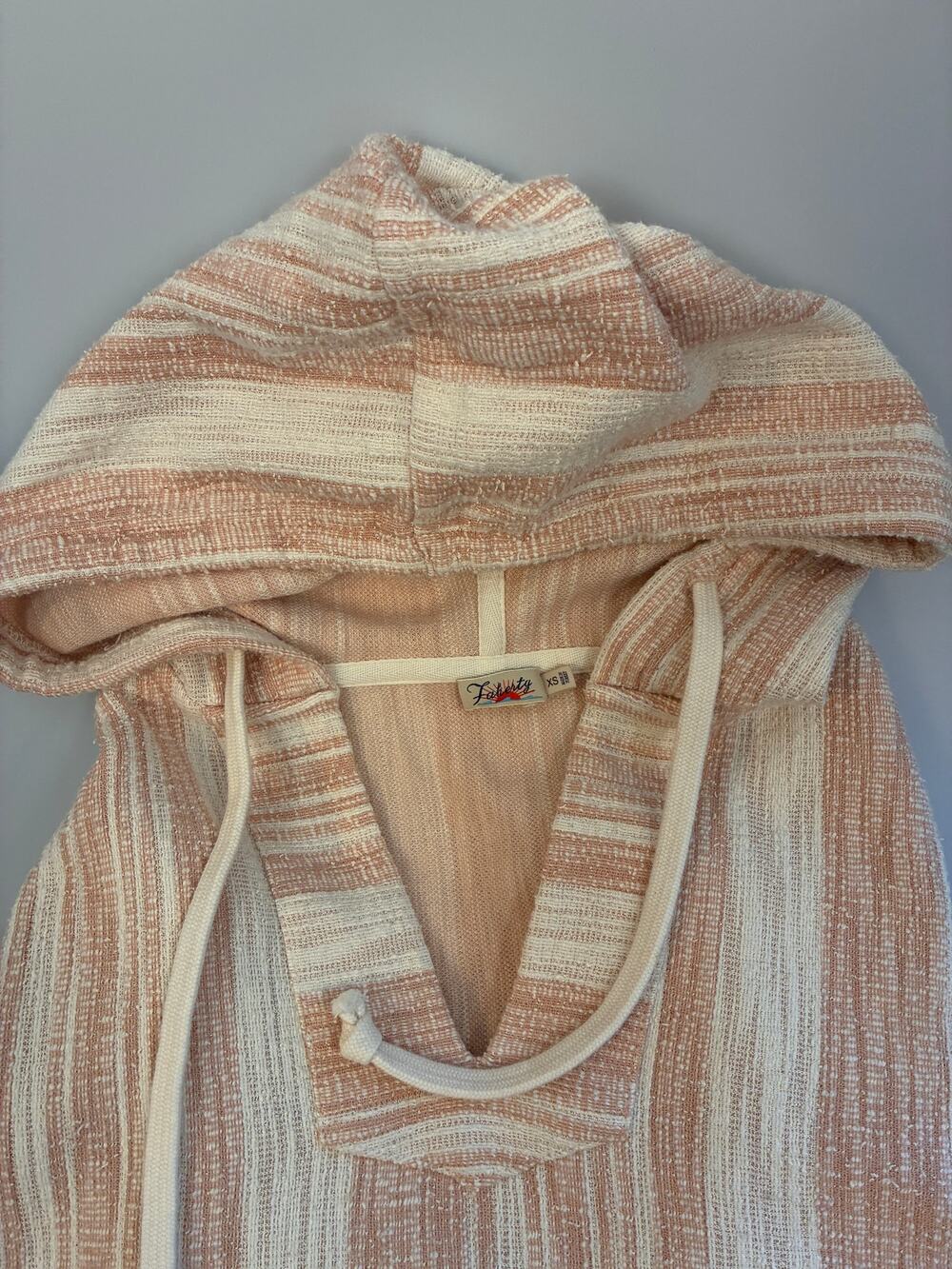 Faherty Brand Striped Baja Poncho Hoodie Pullover Sweater XS Pink Cream
